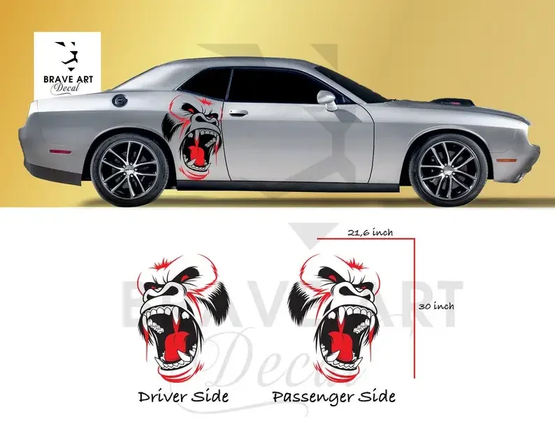 Gorilla King Kong | SUV Veľká bočná krv Grunge Hood Dvere Bed Bed Bed Car Drouch vozidla Vinyl Graphic Decal Tailgate | 2x zahrnúť